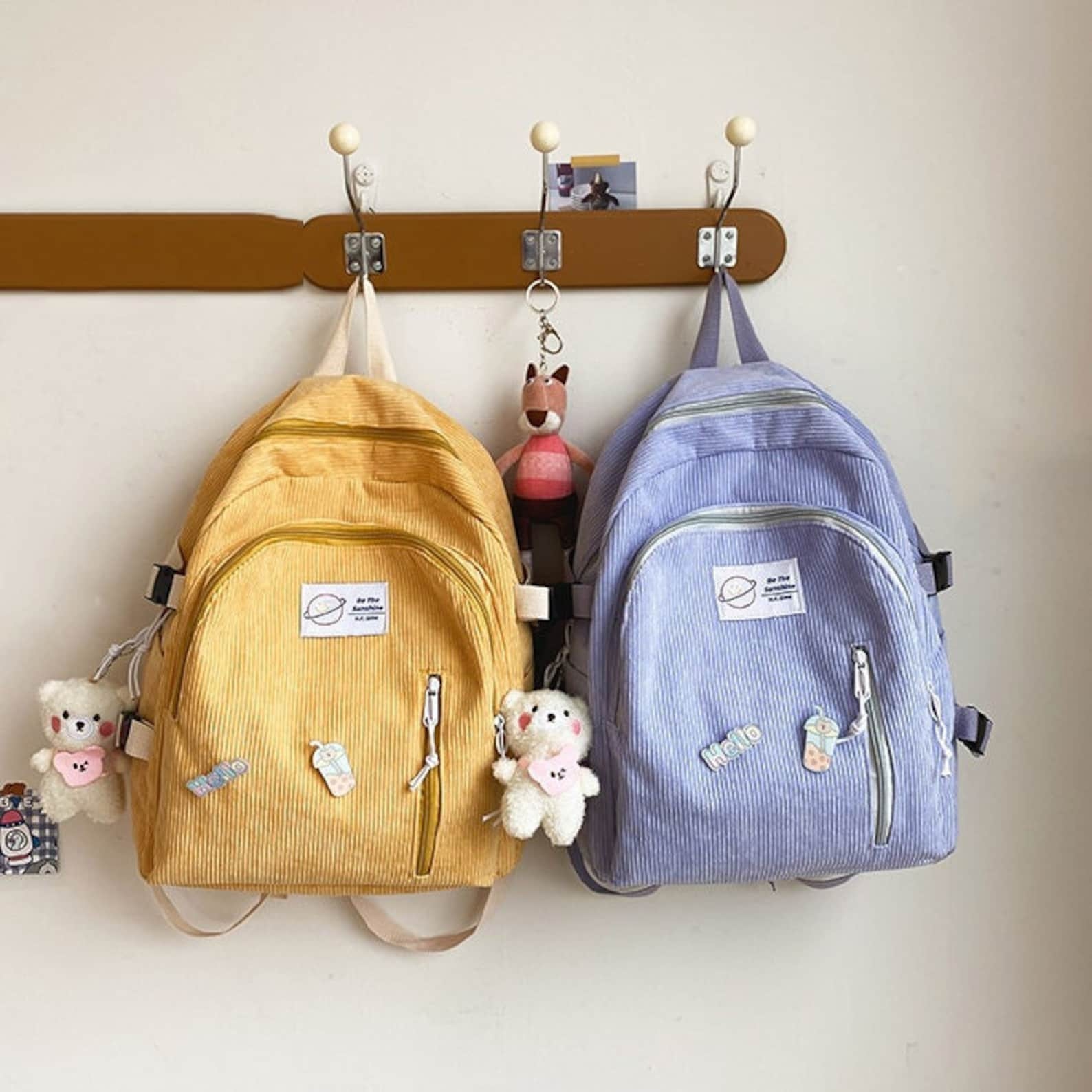 Red Corduroy Backpack Student School Backpack Pink Laptop Etsy