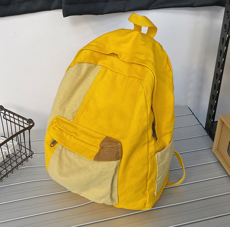 Green Canvas Backpack Student School Backpack Brown Laptop Etsy