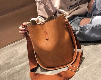 leather crossbody bucket bag