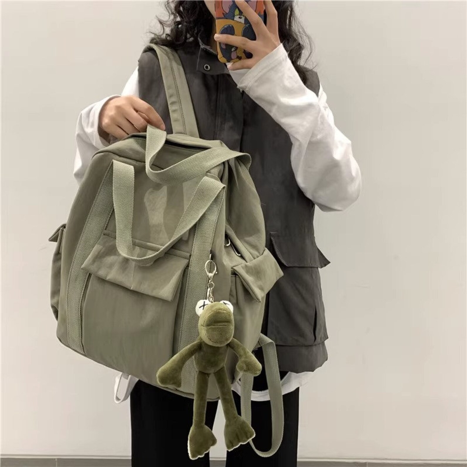 Big Green Backpack Student School Backpack Brown Laptop Etsy