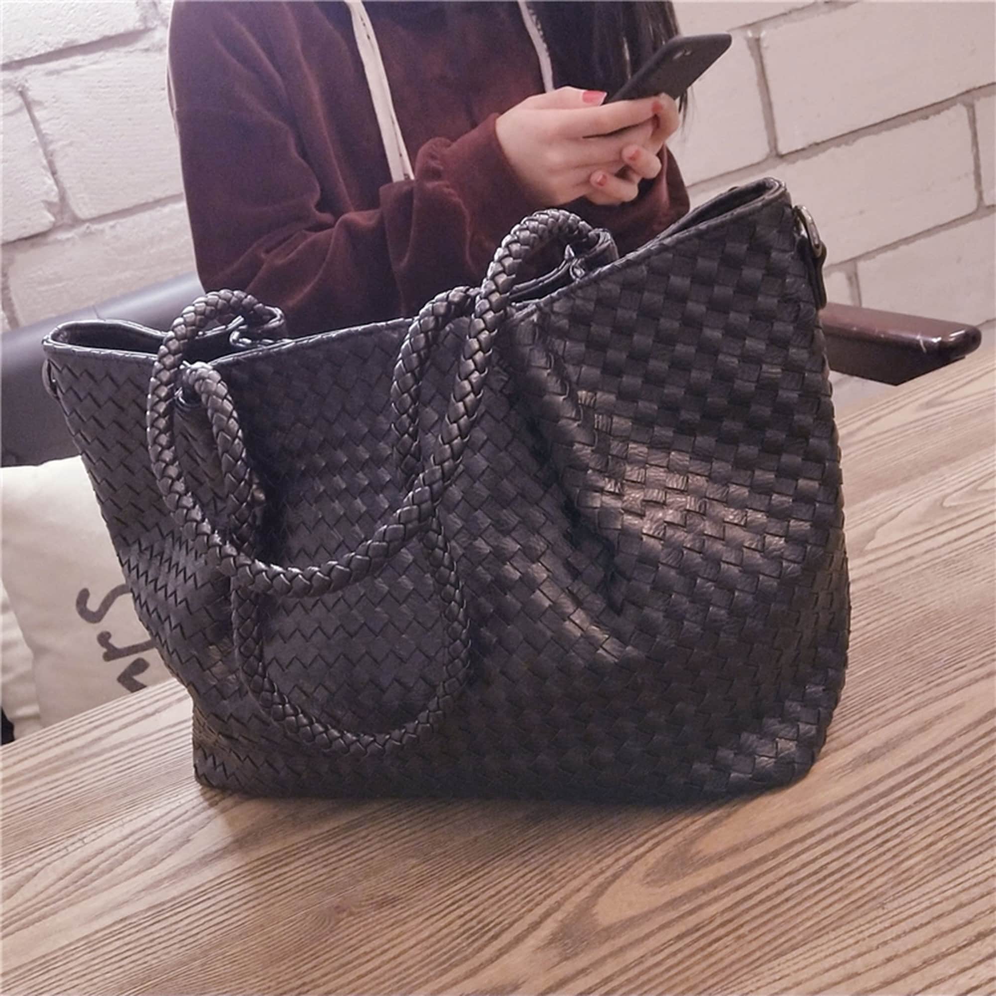 Black Woven Artificial Leather Diagonal Handbag/ Large -  Norway
