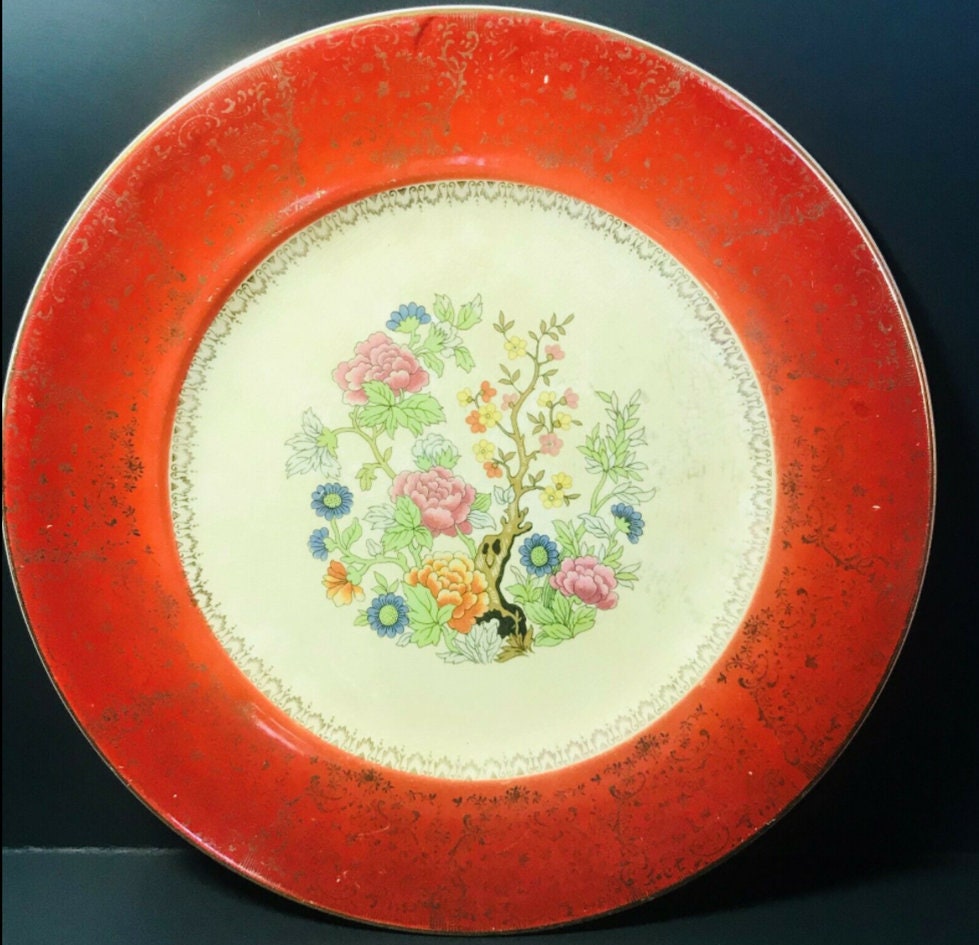 Salem Century Dinner Plate SLM299 23K Gold Design Deep Red w/ Etsy