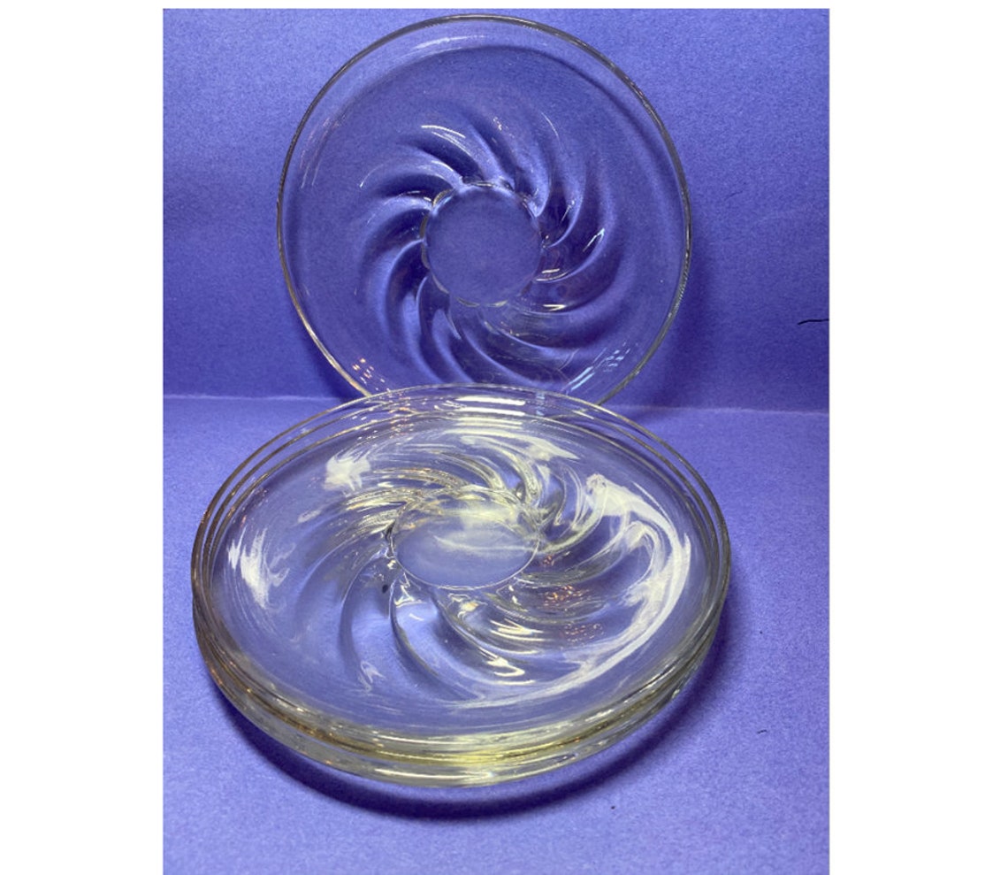 Clear Glass Center Swirl Depression Glass Dessert Plates Set Etsy