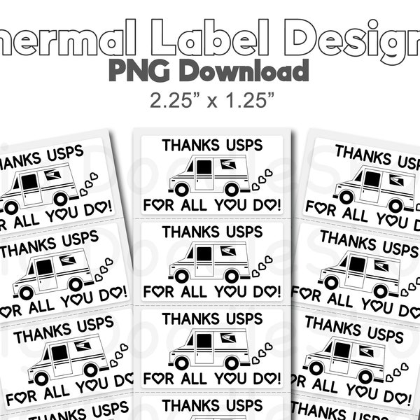 Thermal Sticker Design | Thank You USPS | 2.25" x 1.25" Size | Envelope Sticker | Packaging Sticker | Print and Cut | Rollo | Munbyn