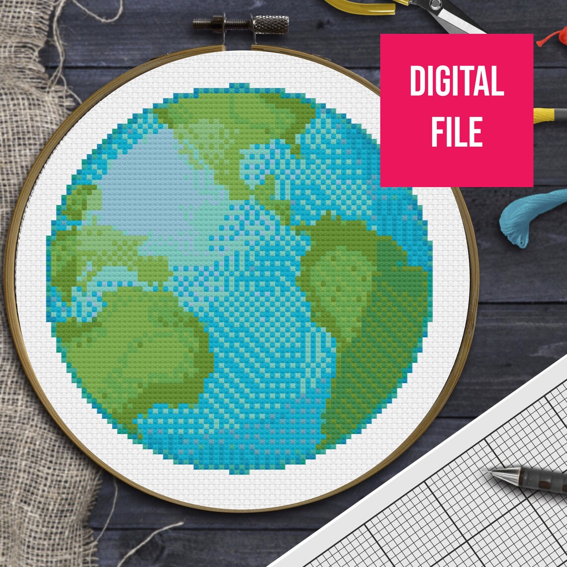 Earth Cross Stitch Pattern Space Diy Craft PDF Etsy