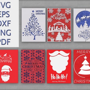 7 Christmas cards bundle svg for cricut Merry Christmas Christmas card template SVG PNG paper cut card Birch tree  greeting card Xmas card