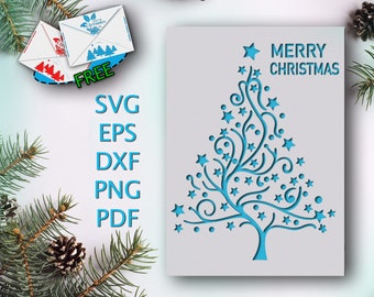 Cartolina di Natale in formato svg per cricut Buon Natale Modello di cartolina di Natale SVG PNG carta tagliata carta Betulla albero SVG fai da te biglietto di auguri Cartolina di Natale