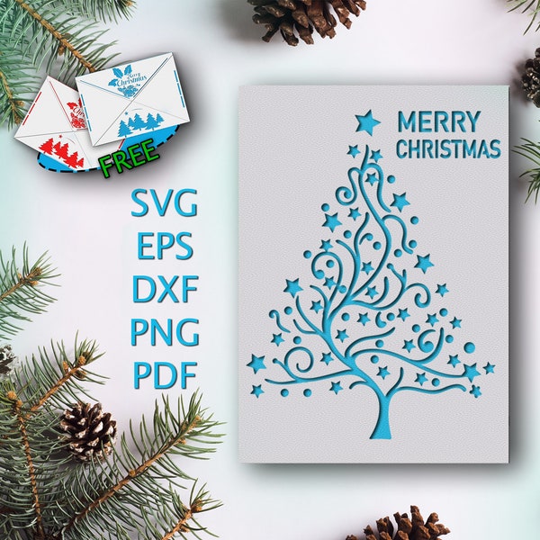 Christmas card svg for cricut Merry Christmas Christmas card template SVG PNG paper cut card Birch tree SVG diy cut greeting card Xmas card