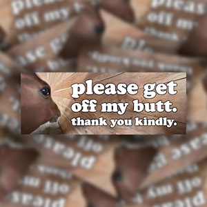 Bumper Sticker | please get off my butt, thank you kindly | Meme Sticker | Water Resistant Vinyl Sticker