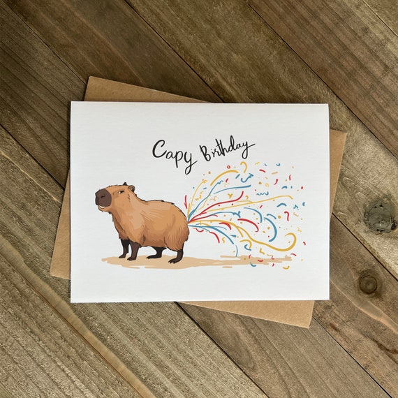 Capybara Birthday Card - Handmade, Punny Design (A2 Size, Blank Inside)