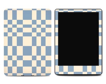 Blue Checkered Kindle Skin: Retro Grid E-Reader Wrap