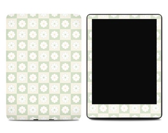 Floral Light Sage Checkered Kindle Skin | Kindle Paperwhite Skins | Kindle Stickers | Kindle Skins | Paperwhite Decal
