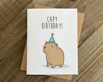 Carte de joyeux anniversaire Capybara | Carte d'anniversaire | | Carte d'anniversaire Punny | Carte d'anniversaire mignonne | Cadeau d'anniversaire pour elle ou lui