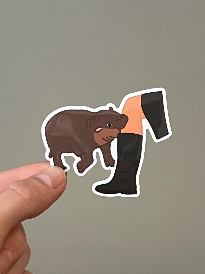 Hippo Sticker - Moo Deng Meme Style, Weatherproof Vinyl image 3