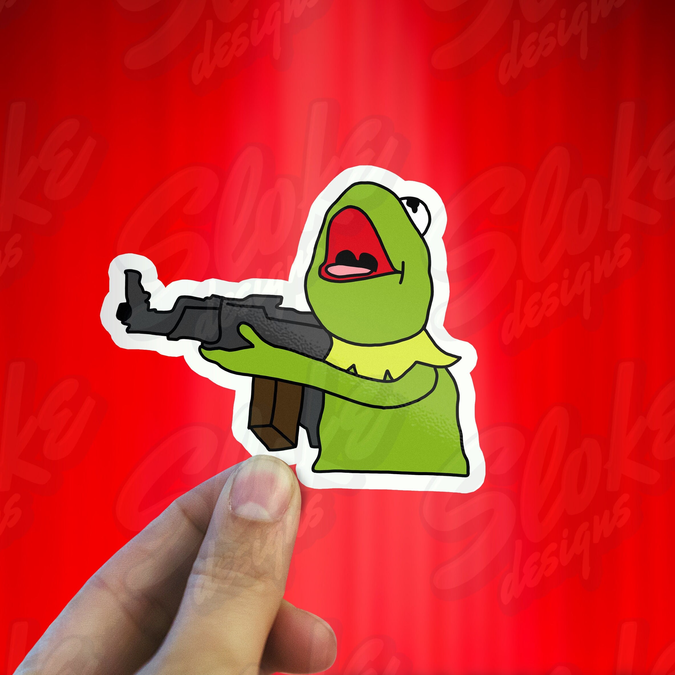 Frog Holding Gun Sticker Meme Stickers Laptop Stickers - Etsy