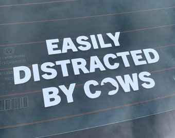 Easily Distracted By Cows Decal Sticker | Cow lover Sticker Decal | Car Decal | Truck Decal | Meme Sticker