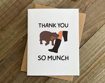 Thank You Card - Funny Hippo Pun Design (Blank A2 Size)