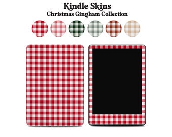 Christmas Gingham Kindle Skins - Festive Plaid Ereader Decal