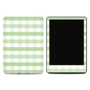 Pistachio Gingham Kindle Skin: Linen Texture Vinyl Decal
