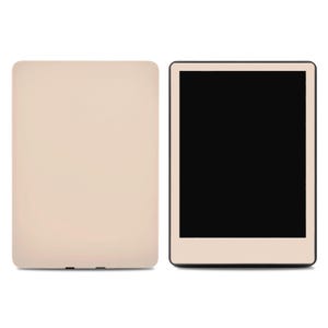 May include: Two e-readers, one with a beige cover and the other with a black screen and a beige frame.