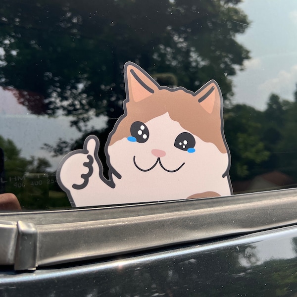 Crying Cat Peeker Vinyl Sticker - Car Window Meme Decal