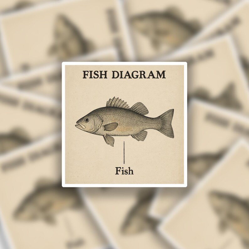 Fish Diagram Sticker - Funny Meme Decal for Laptop or Water Bottle image 2