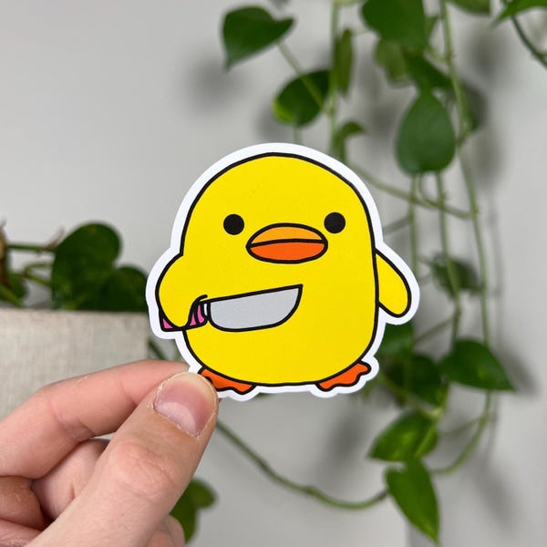 Duck Holding Knife Vinyl Sticker | Laptop Stickers | Water Bottle Stickers | Vinyl Stickers | Funny Stickers | Meme Stickers