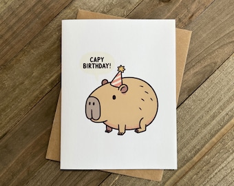 Capybara Happy Birthday Card | Birthday Card | | Punny Birthday Card | Cute Birthday Card | Birthday Gift For Her or Him