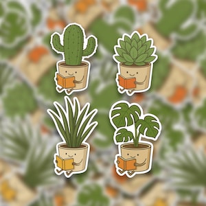 Reading Plant Stickers | Kindle Stickers | Book Stickers | Vinyl Stickers | Laptop Stickers | Bookish Sticker