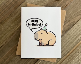 Capybara Happy Birthday Card | Birthday Card | | Punny Birthday Card | Cute Birthday Card | Birthday Gift For Her or Him