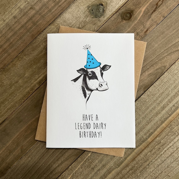 Funny Cow Birthday Card - Blank Inside with Envelope, A2