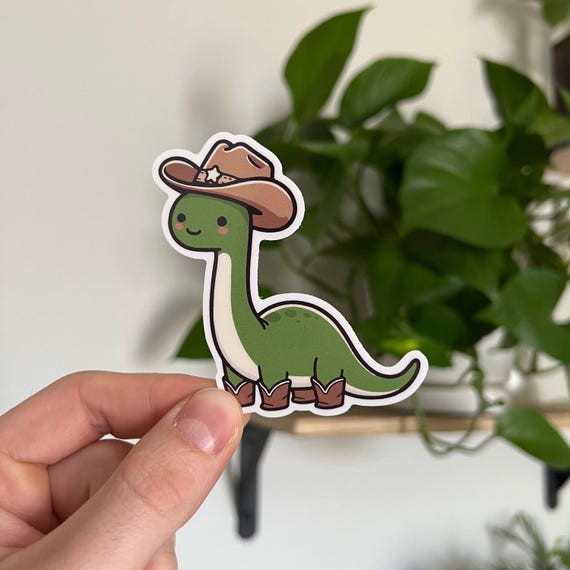 Cute Dinosaur Sticker | Cowboy Dinosaur Sticker | Laptop Sticker | Water Bottle Stickers | Vinyl Stickers | Funny Sticker | Meme Stickers