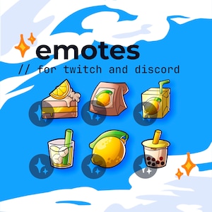 LEMON // Twitch Assets Boba Bubble Milk Tea Cute Cake Juice Food Pastel Fruit Base Pack Emotes Sub Bit Badges Channel Points Discord