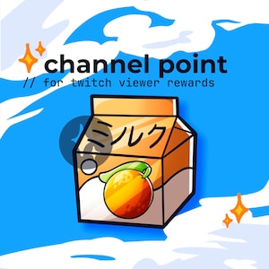 kawaii milk carton emote twitch // milk box channel point, citrus orange juice hydrate reward icon, twitch milk sub badges, milk box twitch