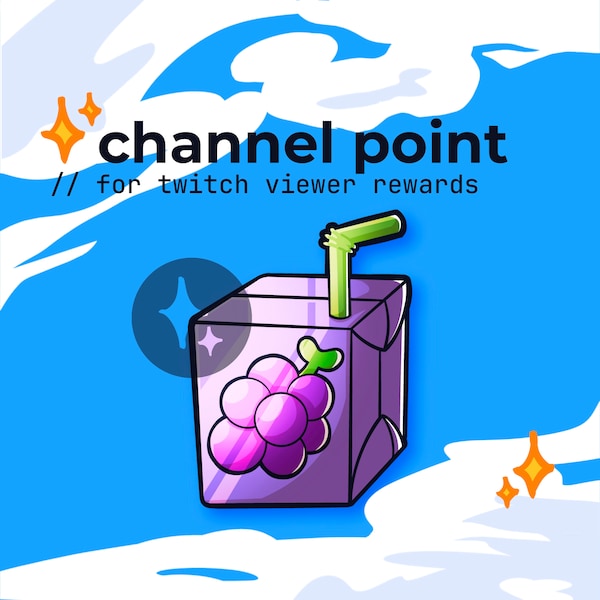 Grape juice box twitch channel point // kawaii reward icon, purple emote, fruit channel point, milk box, food twitch badges, cute sub badges