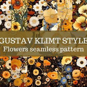 Gustav Klimt Style Flowers SEAMLESS Patterns - Klimt Flowers Digital Paper Digital Download