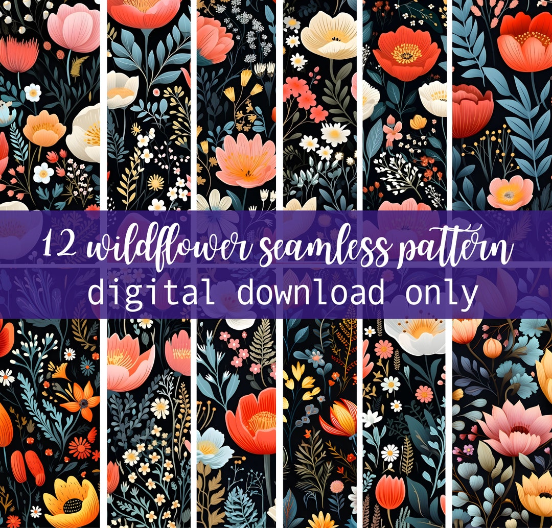 Wildflowers Seamless Pattern Red Pink Meadow Flowers, Watercolor Floral ...