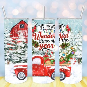 Es la época más maravillosa del año 20oz Skinny Tumbler, camión de Navidad, diseño de sublimación, descarga digital