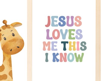 Jesus Loves Me This I know Wall art Print l Scripture Wall Art Kids Bible verse wall art l  Christian nursery art print Wall art digital
