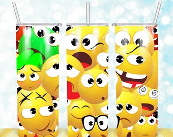 20 oz Skinny Tumbler Emoji Sublimation Design png, Funny Emoji, Straight&Tapered Tumbler Wrap, Digital Download