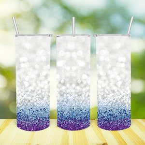 20oz Skinny Tumbler Blue Purple Glitter Wrap, Straight&Tapered Tumbler Png, Digital Download