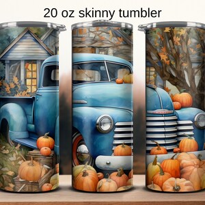 Pumpkin Fall Truck 20 oz Skinny Tumbler Sublimation PNG, Digital Download Only