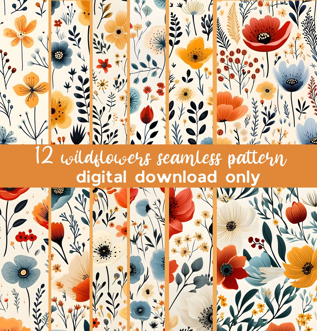 Retro Wildflowers Seamless Pattern Meadow Flowers Digital Paper ...