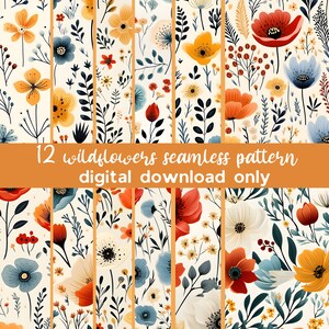 Retro Wildblumen nahtlose Muster Wiese Blumen digitales Papier, Aquarell Blumen Hintergrund digitaler Download
