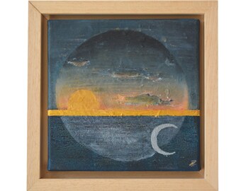 Sun & Moon, Acrylic on Canvas, Framed Ready to Hang, Minimalist Art, Original