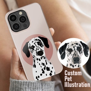 Custom Cartoon Pet Illustration Phone Case, iPhone 15 Pro Max Case, iPhone 14 Plus 13 Mini, iPhone 11 12, Samsung S23 Ultra Cute Dog Gift