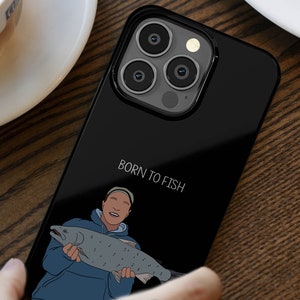 Benutzerdefinierte Fischer Linie Kunst Bild Bild iPhone 15 14 13 12 11 Pro Max Mini XS XR Samsung Angeln Dad Jahrestag Geschenk, personalisierter Fischer