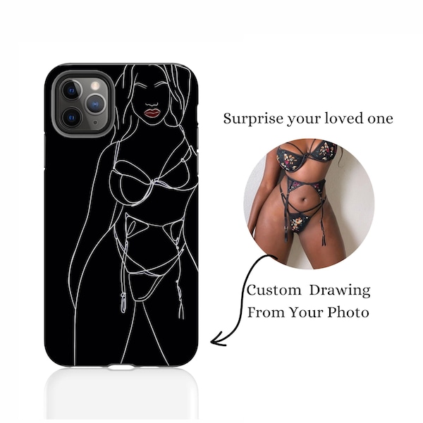 Personalized Erotica Drawing Phone Case Picture iPhone 14 13 12 11 Pro Max Mini XS XR 8+ 7+ Nude Couple Line Art Samsung, Anniversary Gift