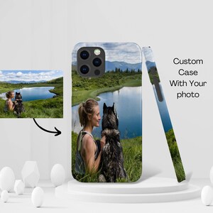 Aangepaste hoes voor je foto telefoonhoesje iPhone 14 13 12 11 Pro Max Mini XS XR 8+ 7+, jubileumcadeau, gepersonaliseerd paar vriendjes, Kerstmis, hond