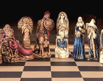 Large Fantasy Chess Set, Handmade Chess Pieces, Collector, Decorative Chess Set, Unique Chess Gift, Fantasy Chessmen (Board NOT INCLUDED)